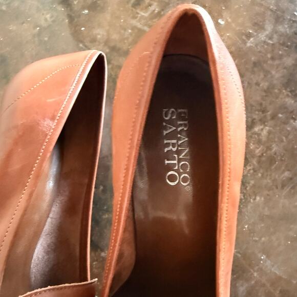 Franco Sarto Heels Leather Loafer Pumps Pointed Toe Buckle Cognac Tan Womens 10 - Picture 6 of 9